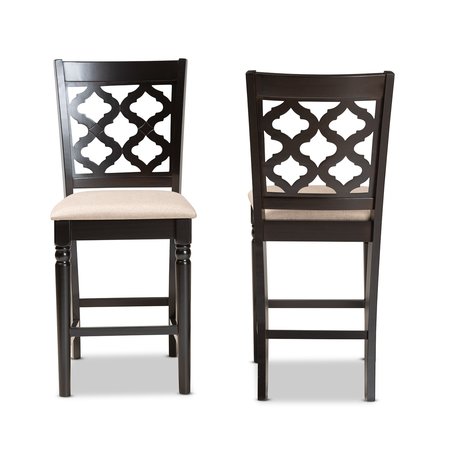 Baxton Studio Ramiro Modern Sand Fabric and Dark Brown Finished Wood 2-PC Counter Stool Set 176-11375-Zoro